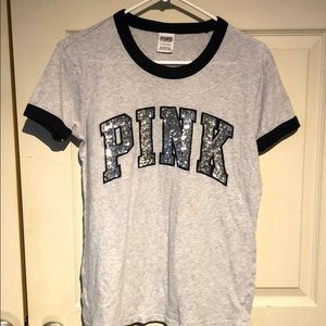 Silver sequin PINK VS ringer shirt Sz Small